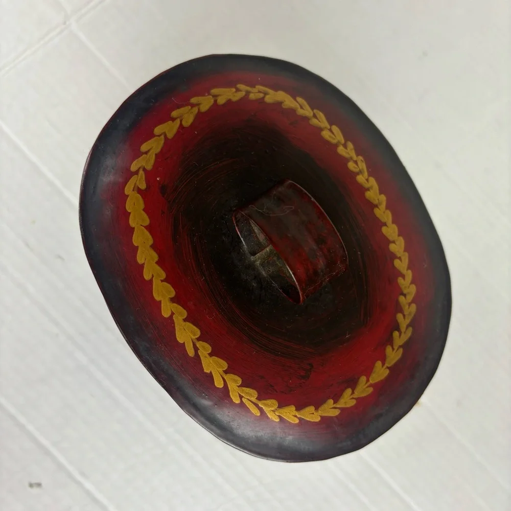 Vintage toile hand-painted tin oval box-signed-grape design